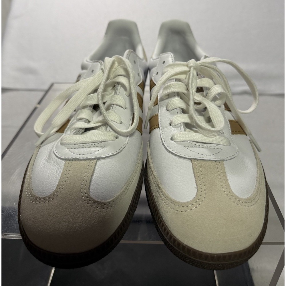 Adudas Samba Leather/Suede White W/Gold Stripes OG Sneakers M8/ W9 - Picture 2 of 7